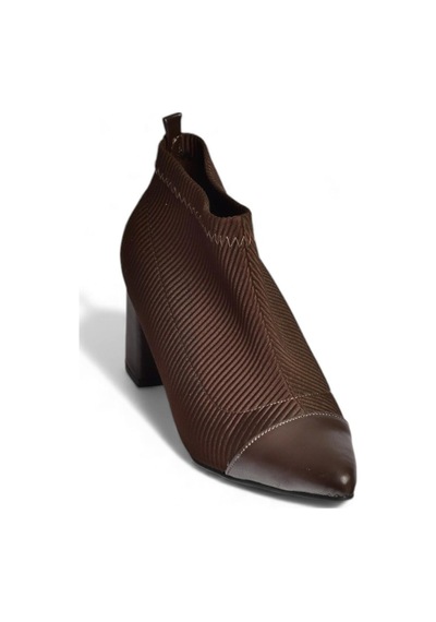 Fox Shoes V820178004 Kahverengi Triko Kumaş Kalın Topuklu Kadın Bot Kahverengi