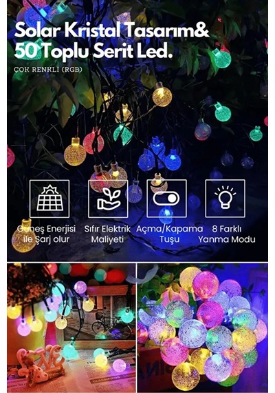 Sonx 10 Metre 50 Top Güneş Enerjili Solar Led Işık Dekoratif Rgb Standart