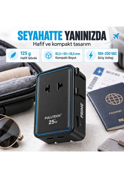 Fulltech Fc62 25w Gan Evrensel Seyahat Şarj Adaptörü - Çoklu Ülke Priz Dönüştürücü, 4'ü 1 Arada 1x Ac Priz, 2x Type-c, 1x Usb-a Siyah Fulltech Fc62 25w Gan Evrensel Seyahat Şarj Adaptörü - Çoklu Ülke Priz Dönüştürücü, 4'ü 1 Arada 1x Ac Priz, 2x Type-c, 1x Usb-a Siyah