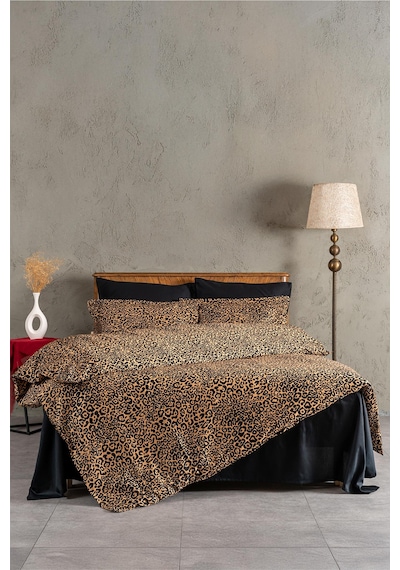 Soley Panthera %100 Pamuk King Size Saten Nevresim Takımı Kahverengi