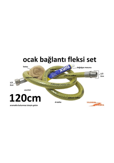 Doğalgaz Ocak Fleksi 120cm Gaz Hortumu Yeni Sistem