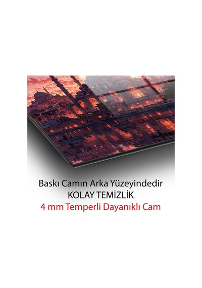 Efsanevi İstanbul Gün Batımı Modern Dekoratif Şık Cam Tablo Şehir Temalı Dekoratif Duvar Tablosu, Salon Ve Ofis Dekoru,