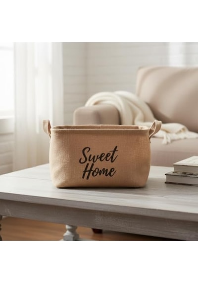 Sweet Home Dikdörtgen Jüt Düzenleyici Sepet 24x17x14 Cm Krem Renk Katlanabilir Kumaş Kulplu Organizer Ev, Mu Diğer
