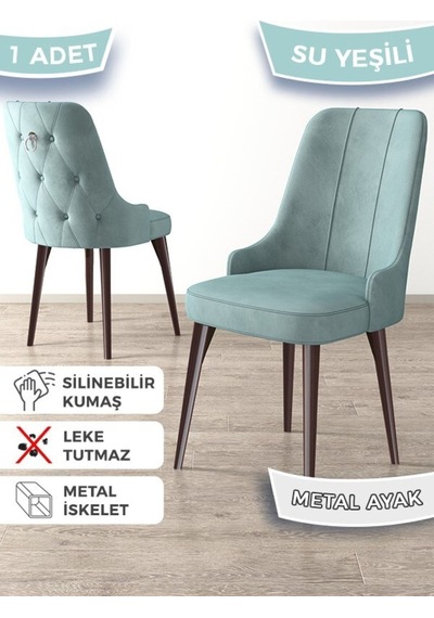 Canisa Newa Serisi, 1.sınıf Babyface Kumaş Kahve Metal Ayaklı Gümüş Halkalı, 6 Adet Su Yeşili Sandalye Sandalye Su Yeşili Ayaklar Kahve