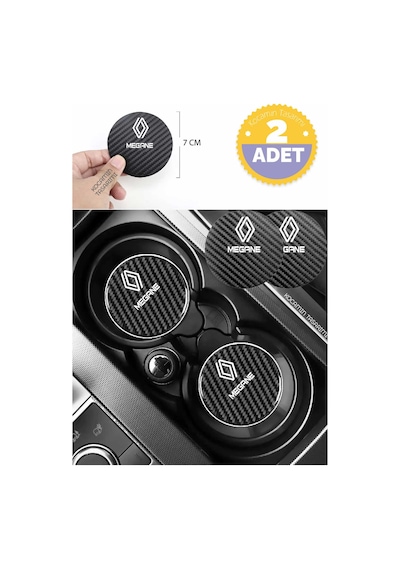 Renault Megane Otomobil İçin Siyah Karbon Bardak Altlığı Renault Megane İçin Dayanıklı Ve Şık 7 Cm Tasarım 2 Adet 2 Adet