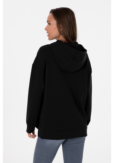 U.S. Polo Assn. Kadın Siyah Modal Karışımlı Kapüşonlu Sweatshirt 50313561-VR046