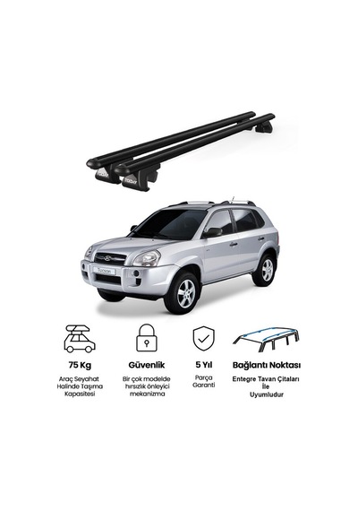 Venüs Hyundai Tucson 2004-2010 Uyumlu Siyah Ara Atkı Port Bagaj Tavan Barı