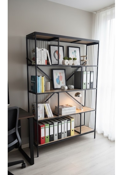 Dekoratif Lüx 5 Raflı Kitaplık Geniş Metal Kitaplık Dosya Rafı Ofis Salon Raf Ceviz Siyah Metal Tel Dekoratif Lüx 5 Raflı Kitaplık Geniş Metal Kitaplık Dosya Rafı Ofis Salon Raf Ceviz Siyah Metal Tel