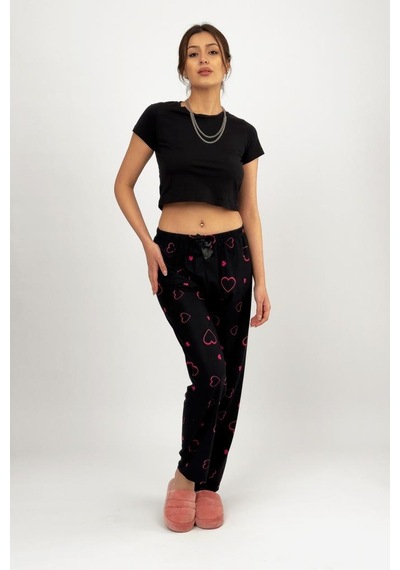 Kadın Kadife Pijama Altı Eşofman Pamuklu Fuşya