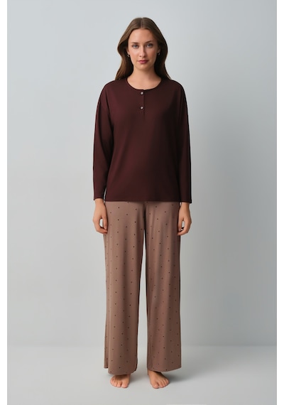 Suwen Meloni Pijama Takımı Wsh105101471462 Nesquik Kahve Desenli