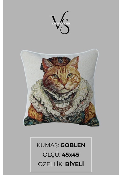 Kırlent Kılıfı Goblen Dokuma Kumaş - 45x45cm Çift Taraflı Biyeli Dekoratif Kırlent Kılıfı - Vs-359 Çok Renkli