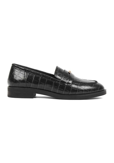 Kadın Siyah Kroko Rugan Deri Loafer