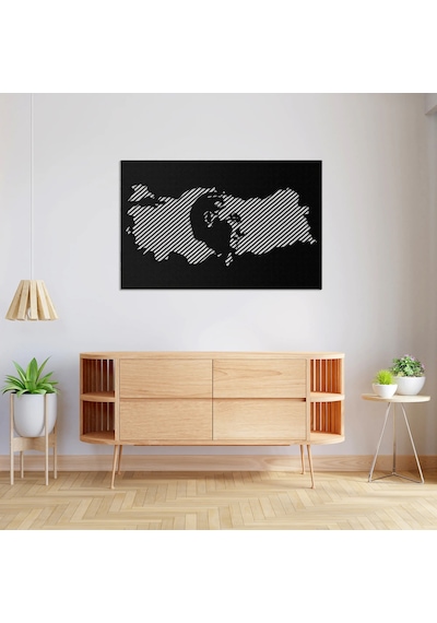 Atatürk Ve Türkiye Haritası Metal Tablo Siyah