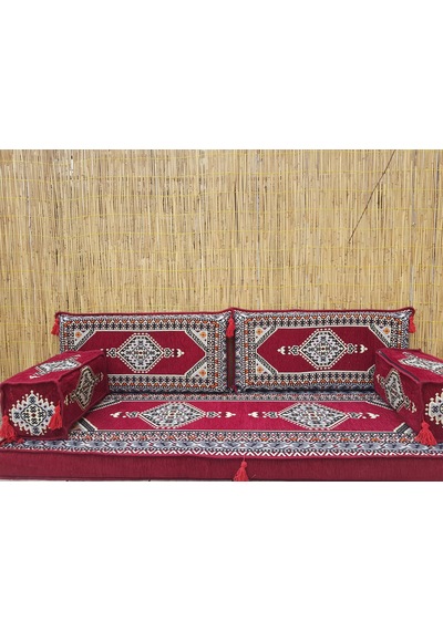 Coton Şark Köşesi Saraylı Desenli Minder Takımı Bordo