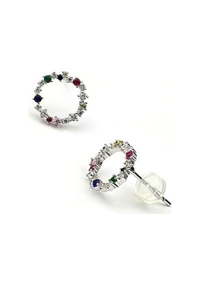 Oseshop Renkli Zirkon Taşlı Gümüş Küpe
