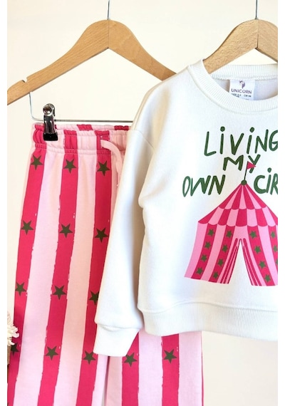 Unicorn Kız Çocuk Baskılı Sweatshirt Ve Eşofman Takım Pembe