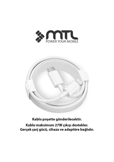 27w Usb To Lightning Hızlı Şarj Ve Data Kablosu Beyaz Mt2601