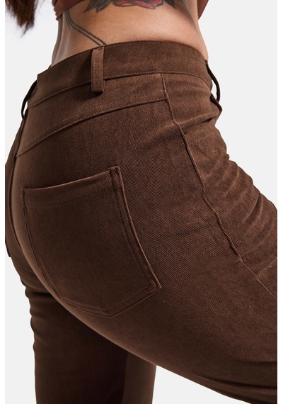 Kadın Kahve Flare Fit Pürüzsüz Dokulu Esnek Velvet Kadife Kumaş Pantolon
