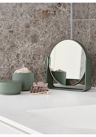Ume Masa Aynası 19 Cm Çift Taraflı 5x Büyütmeli Alüminyum Çerçeve Yeşil