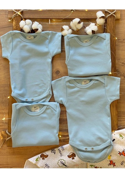 Betül Bebek Kısa Kollu 4'lü Organik Pamuk Çıtçıtlı Bebek Body & Zıbın 4adet Mavi