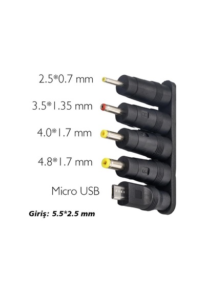 Çoklu Yedek Adaptör Uç Çevirici 2.5x0.7mm - 4.8x1.7mm - 3.0x1.1mm - 4.0x1.7mm - Micro Usb