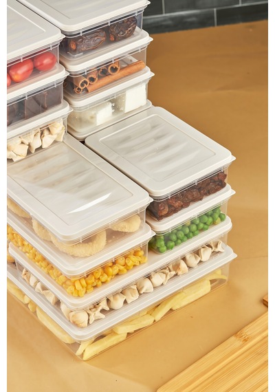 Multi Box 13 Parça 4 Farklı Boy Saklama Kabı Seti - Dondurucu & Mikrodalga Uyumlu Krem