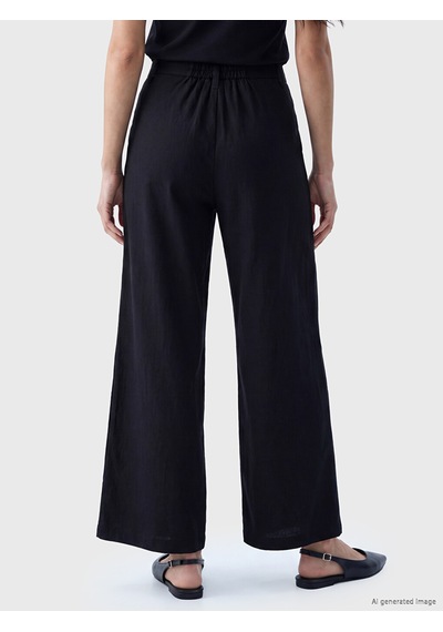 Lcwaıkıkı Classic Siyah Beli Lastikli Pileli Kadın Kumaş Pantolon