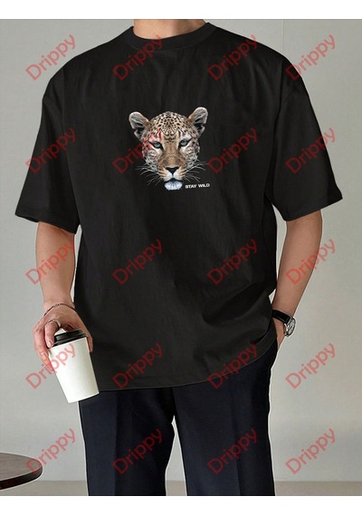 Flood Of Style Leopar Stay Wild Baskılı Oversize Unisex Yıkamalı Tshirt Siyah Flood Of Style Leopar Stay Wild Baskılı Oversize Unisex Yıkamalı Tshirt Siyah