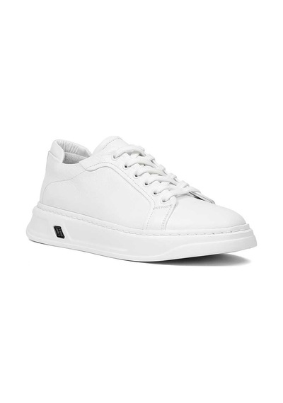 Erkek Beyaz Kalın Tabanlı Deri Sneaker