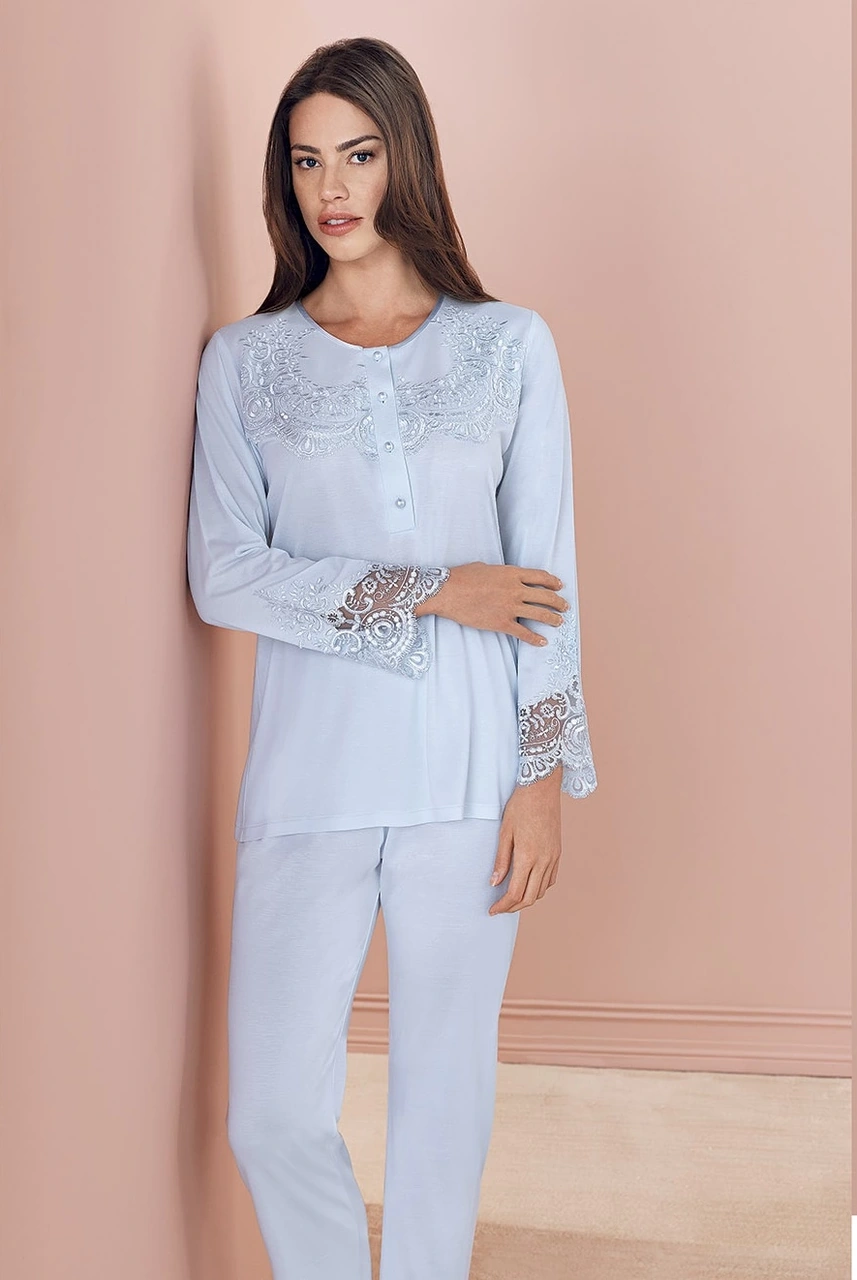 Kocabey Penye 3'lü Sabahlık Pijama Takımı Mavi