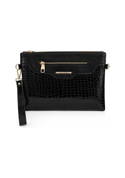 Sanmorris Kadın Suni Deri Ayarlanabilir Çapraz Ve El Askılı Portföy, Clutch Çanta S-1360 Siyah Kroko