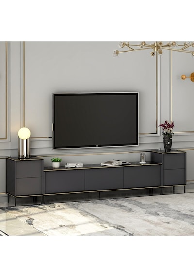 İmaj Tv Ünitesi Ve Komodin Set Traverten/gold, Oturma Odası Set, Tv Sehpası - Antrasit Antrasit İmaj Tv Ünitesi Ve Komodin Set Traverten/gold, Oturma Odası Set, Tv Sehpası - Antrasit Antrasit
