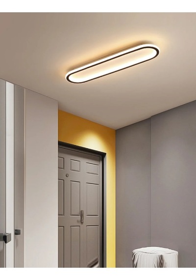 Siyah 40x16 cm Oval Avize 3000K Sarı Işık Led Tavan Lambası