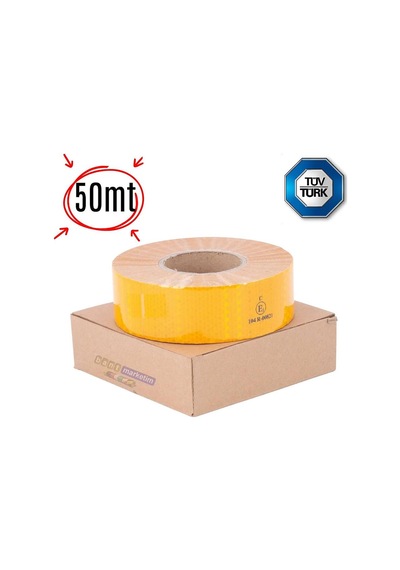 Reflektör Reflektif Petekli Şerit Bant 5 Cm X 50 Metre Sarı Tüvtürk Uyumlu Bant Marketim