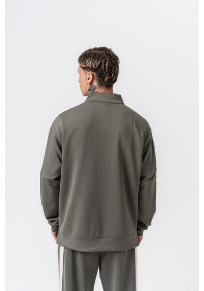 Respire Erkek Şerit Detaylı Yarım Fermuarlı Modal Sweatshirt Haki