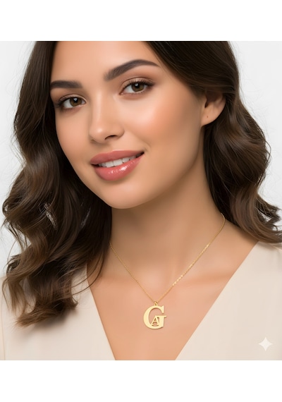 Mavili Gümüş Tasarım İç İçe Harf Gümüş Kolye - Rose Rose Gold