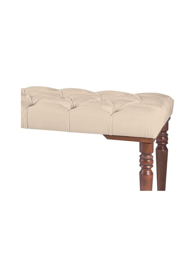 Gazzini Classic Torna Gürgen Ahşap Ayak Chester Model Kapitoneli Krem Puf Bench - Ceviz Ayak
