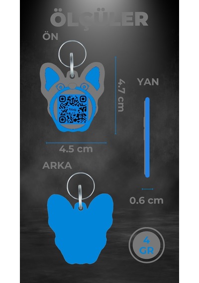 Petjoo 10.Mutt Mavi-Gri Qr'lı Köpek Künyesi