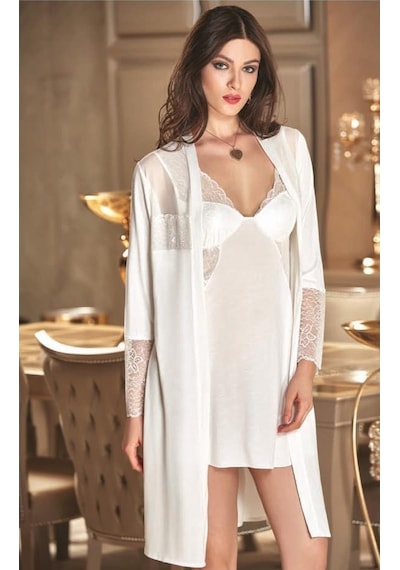 Jeremi 2654 Çeyizlik Ikili Cotton Gecelik Sabahlık Takım
