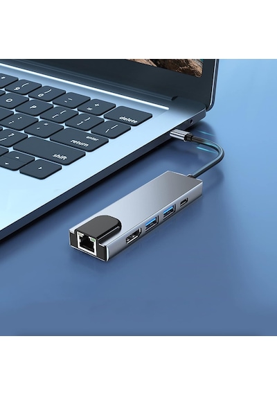 Store 5 İn 1 Type-c Hub Ethernet Hdmi Usb Aktarım Hızı Usb C Hub Usb Çoğaltıcı Hub C Rj45+ 4k Hdmı Uyumlu + 2 Usb