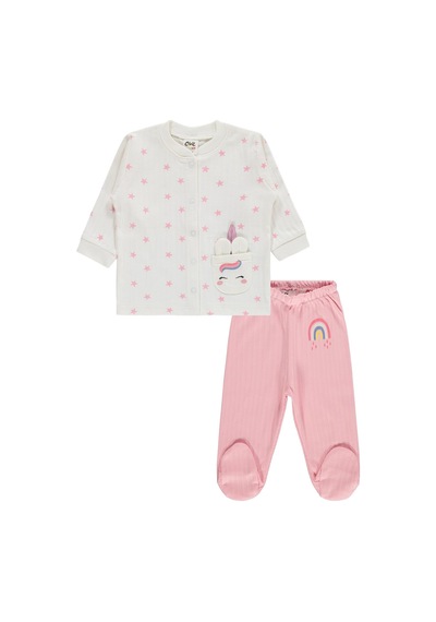 Civil Baby Çiçek Empirme 1-9 Ay Pijama Takımı - Ekru