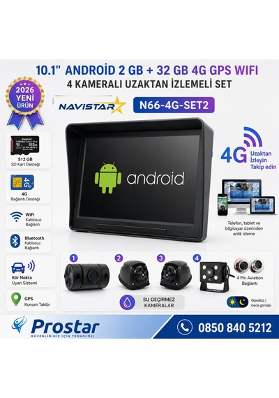4g Uzaktan İzlemeli 10 İnç Android, 4 Kameralı, Wifi, Gps, Bluetooth 2 Gb + 32 Gb Ve 512 Gb Sd Kart Destekli Set