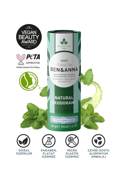 Ben & Anna Mint Doğal Bakım Nane Aromalı Florürlü Diş Macunu 75 Ml + Doğal Deodorant 40 G Vegan