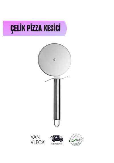 Paslanmaz Çelik Pizza Kesici 9 Cm Bıçaklı Hamur Ruleti, Ergonomik Saplı Mutfak Kesme Aparatı Metal