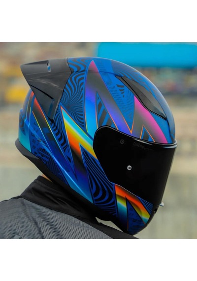 Yarış Spoiler + Şeffaf + Siyah Vizörlü + Ls2 Rapid 2 Optik Race Full Face Motosiklet Kaskı Mavi - Mor