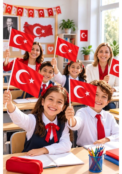 40 Adet Büyük Boy Çıtalı Türk Bayrağı Ay Yıldız Baskılı Sopalı Bayrak 20x30 Cm Tüm Yaşlar