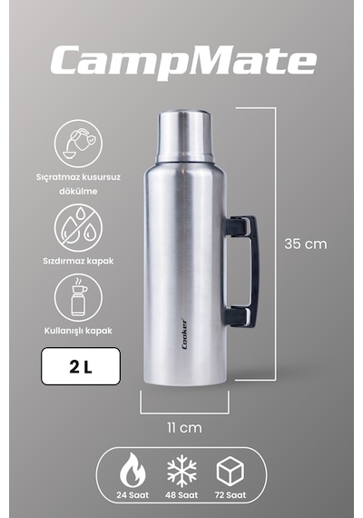 Cooker Campmate 2 Litre Paslanmaz Çelik Termos Gümüş
