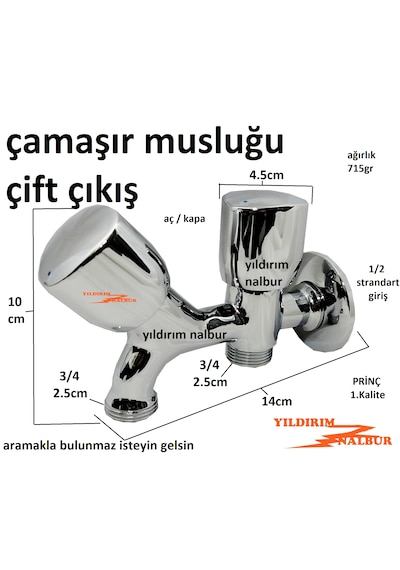 Çiftli Çamaşır Musluğu Aç Kapa Musluk Prinç Krom