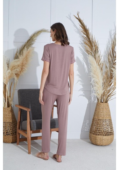 Sevim Kadın Kısa Kol Vizon Pijama Takım C8t5n9o51 001