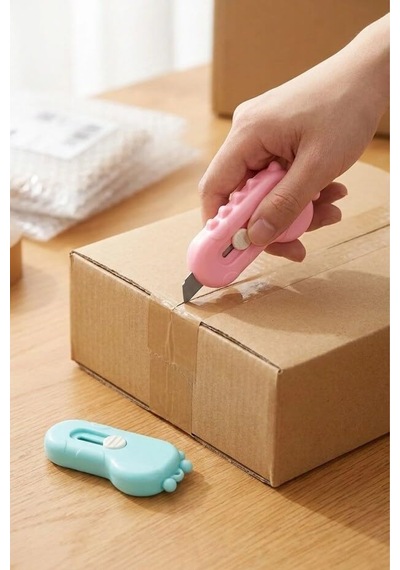 Dinozor Tasarımlı Mini Makas Ve Falçata Seti, Pratik Kargo Paket Açıcı 2'li Set
